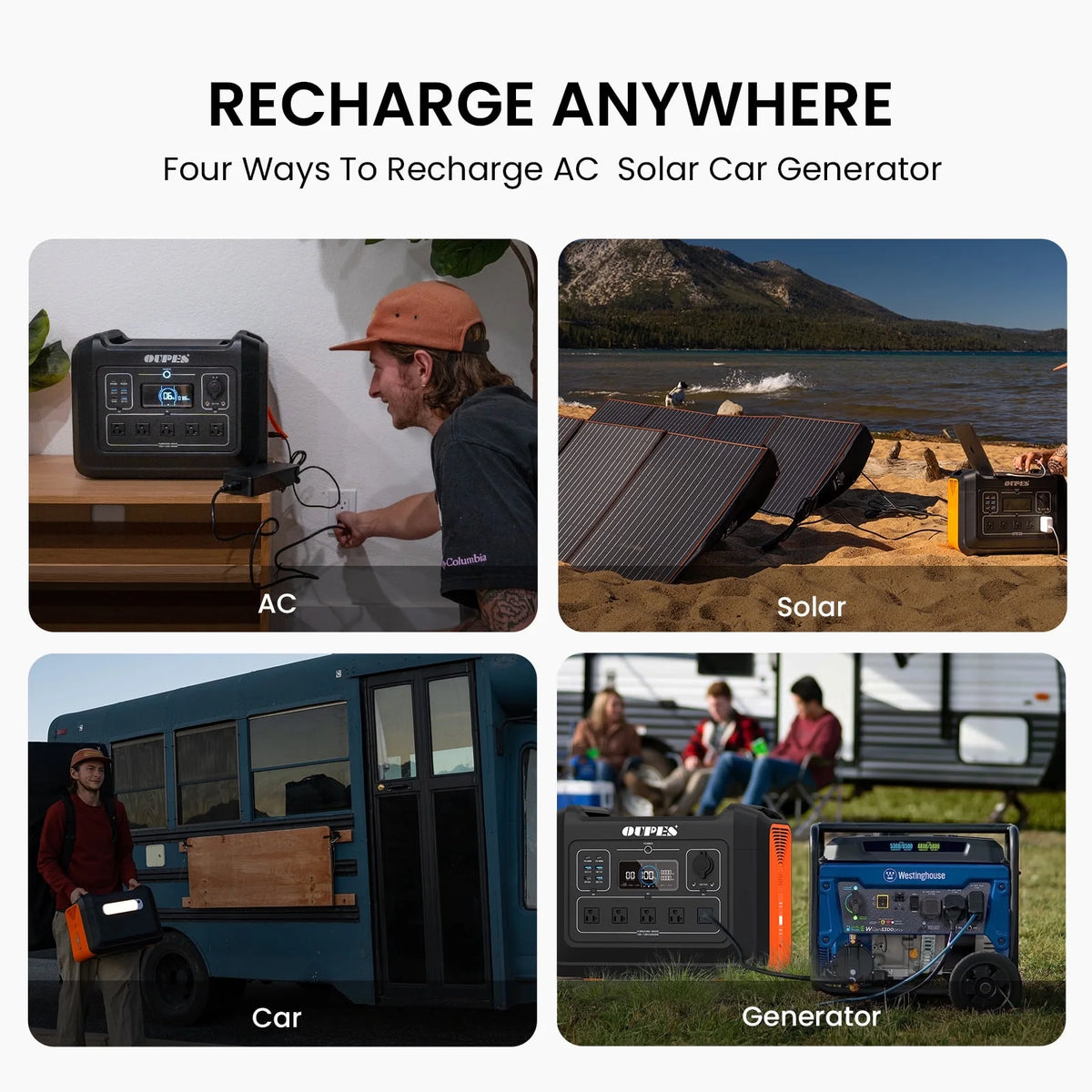 OUPES 2400W 2232Wh Portable Power Station with 4x240W Solar Panel,Solar Generator for Outdoor Camping,Home Backup,Emergency,RV