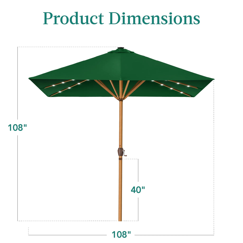 Best Choice Products 9ft Deep Square Solar LED Lighted Patio Umbrella w/ Woodgrain Pattern, UV-Resistant - Black