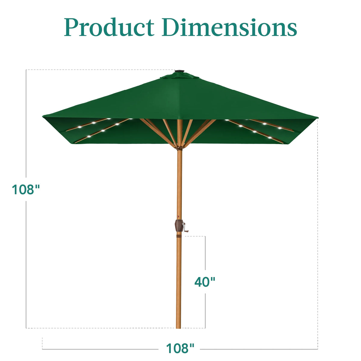 Best Choice Products 9ft Deep Square Solar LED Lighted Patio Umbrella w/ Woodgrain Pattern, UV-Resistant - Black