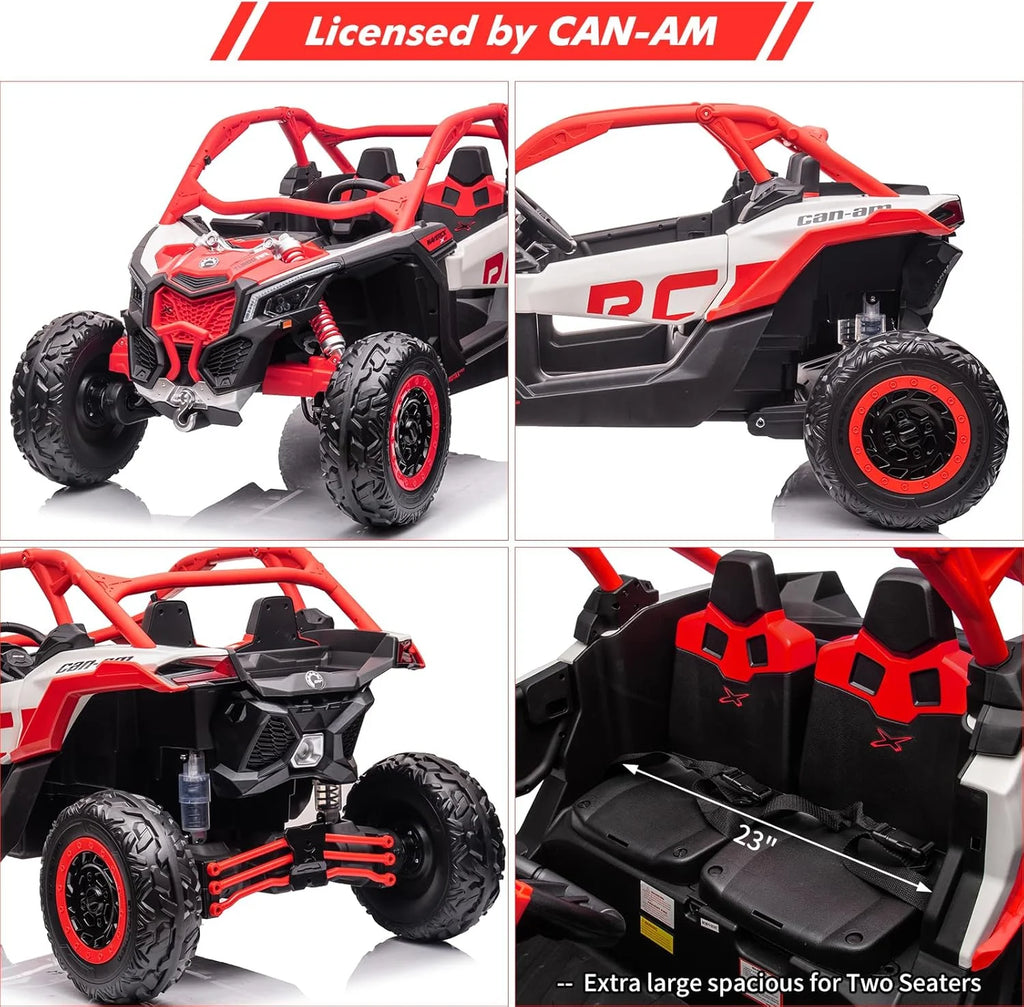EastVita 2 Seats Ride on Ride on Car 200W Motors UTV,with Remote Control 23" Seats Width Electric Vehicle, EVA Wheels,Music,Head+Tail Light