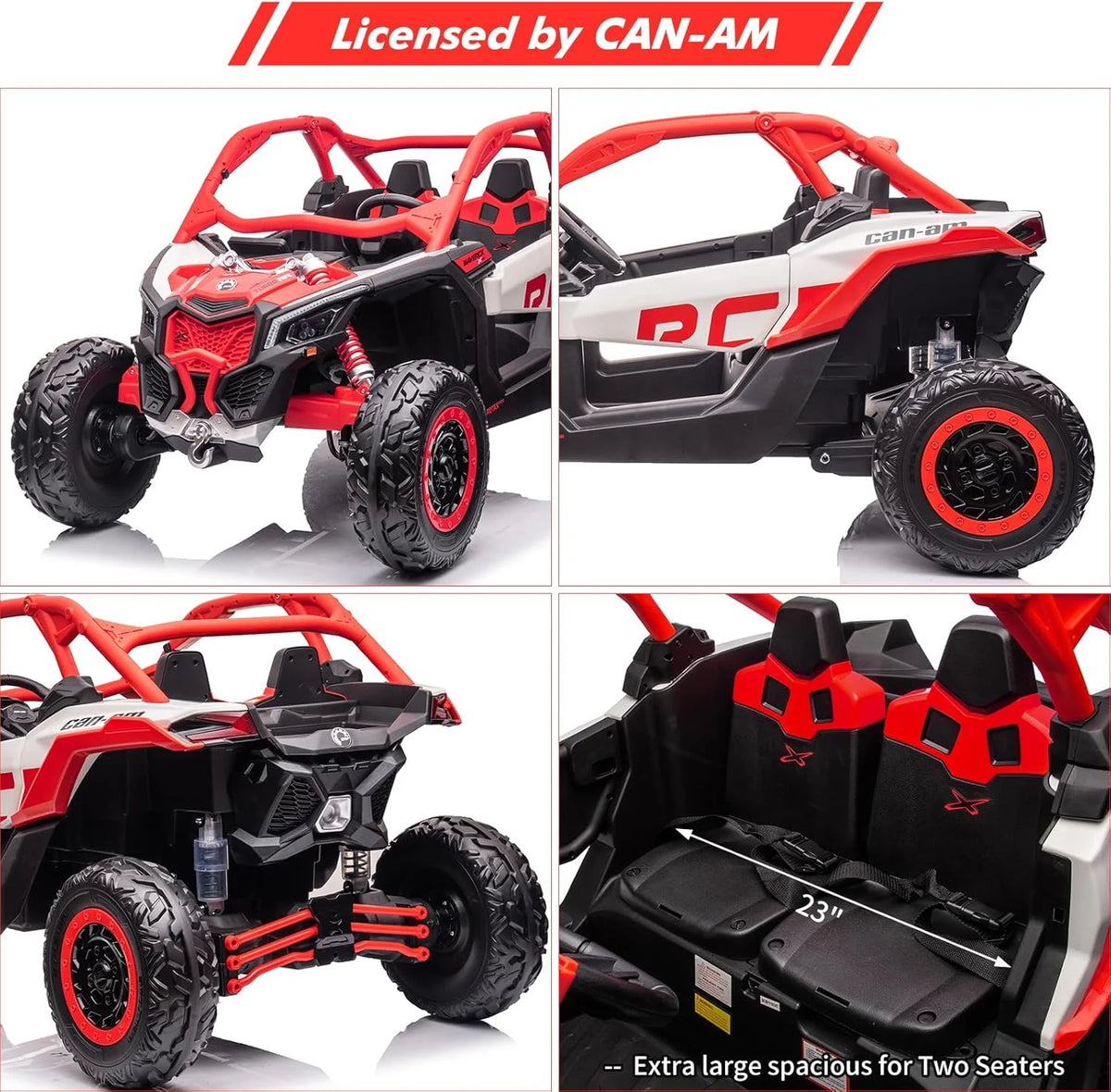 EastVita 2 Seats Ride on Ride on Car 200W Motors UTV,with Remote Control 23" Seats Width Electric Vehicle, EVA Wheels,Music,Head+Tail Light