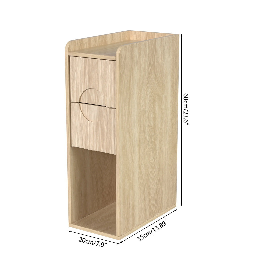 Narrow Nightstand Set of 2 with Drawers, Fluted Slim Side End Table with Storage for Small Spaces