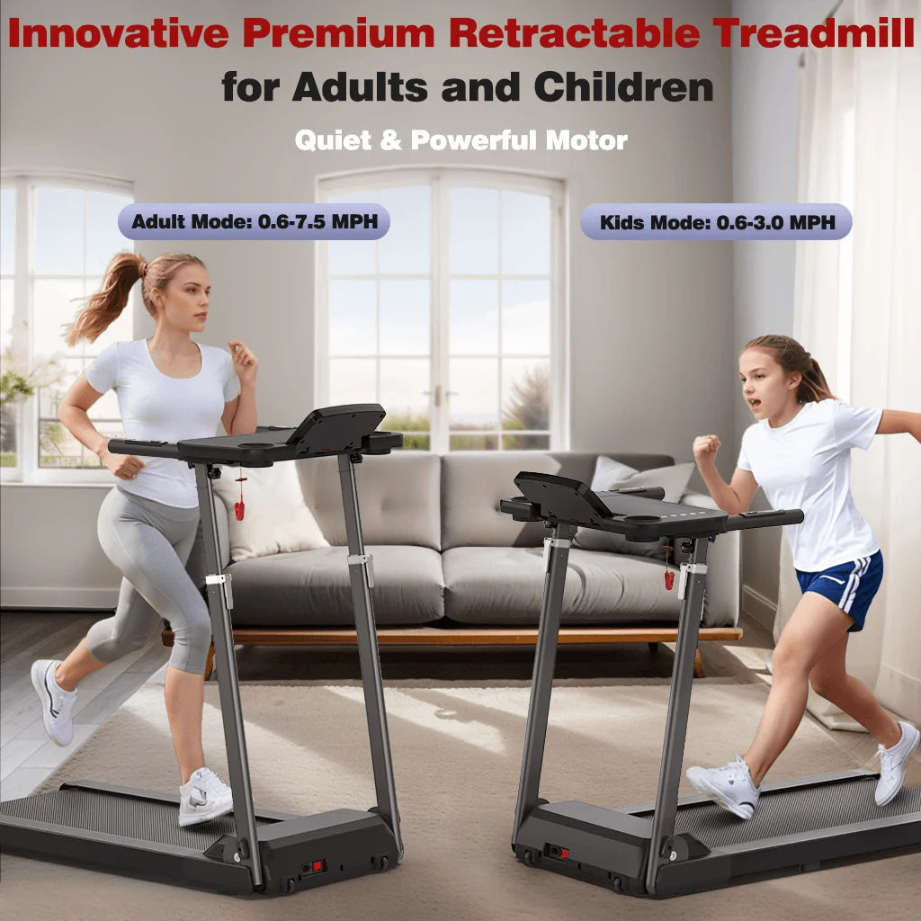 [TREADMILL CLEARANCE] FYC 2.5HP Folding Treadmill with Adjustable Height Desk & Incline - Compact Electric Treadmill Bluetooth Speaker for Running Walking Foldable Portable  (Silver)