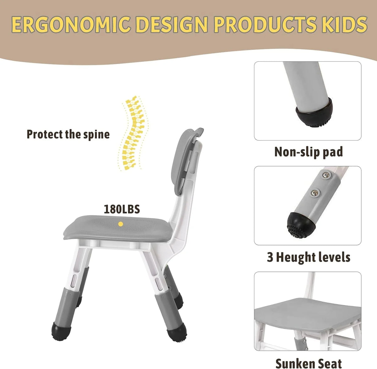 Twister.CK Kids Table and Chairs Set, Height Adjustable Toddler Table and 6 Chair, Multi-Activity Table with Graffiti Desktop for Ages 2-10, Children Activity Table for Daycare, Classroom, Home, Gray