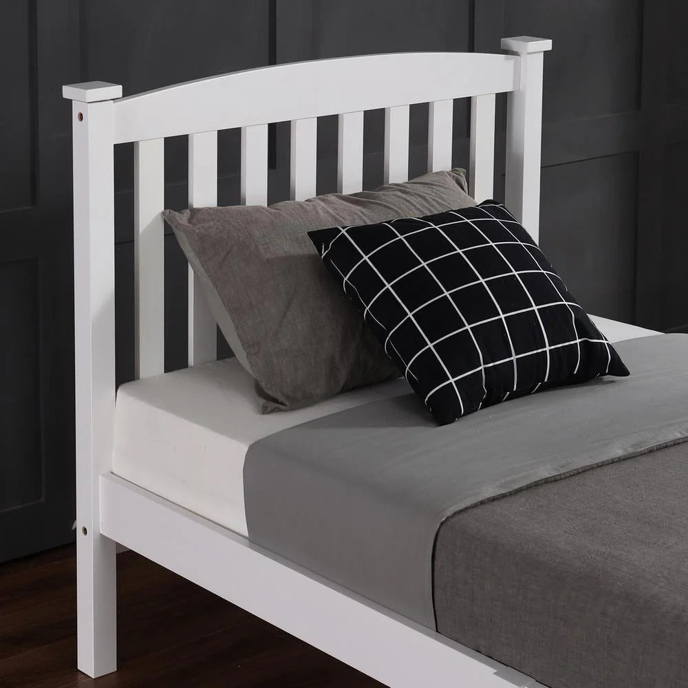 Ktaxon Twin Bed Frame,Solid Pine Wood Kids Twin Platform Bed Frame, Bedroom Twin Bed with Headboard for Adults, White, 78.94 L*42.44 W*39.17 H