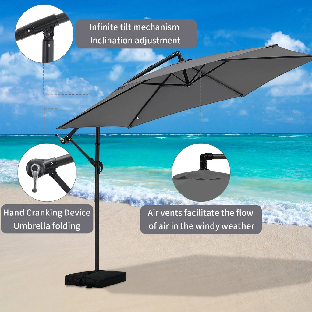 Autlaycil 10 ft Cantilever Offset Outdoor Patio Umbrella with Base Stand Rotate and Tilt, Blue