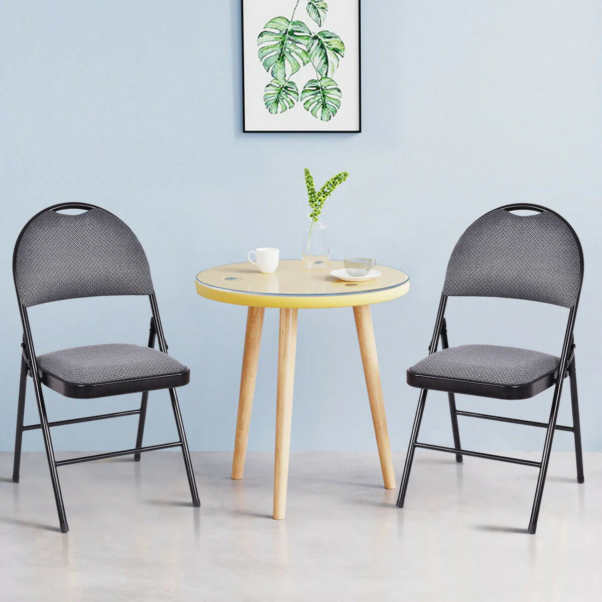 Costway Set of 6 Folding Chairs Fabric Upholstered Padded Seat Metal Frame Home Office