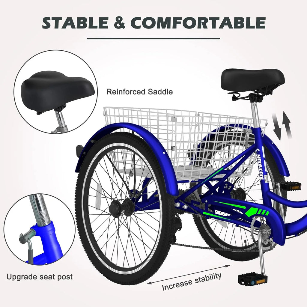 FICISOG 7 Speed Adult Tricycle for Women, 20/24/26 Inch Adult Trike with Basket, 3 Wheel Bikes for Adults Seniors, Cruise Trike for Shopping Picnic