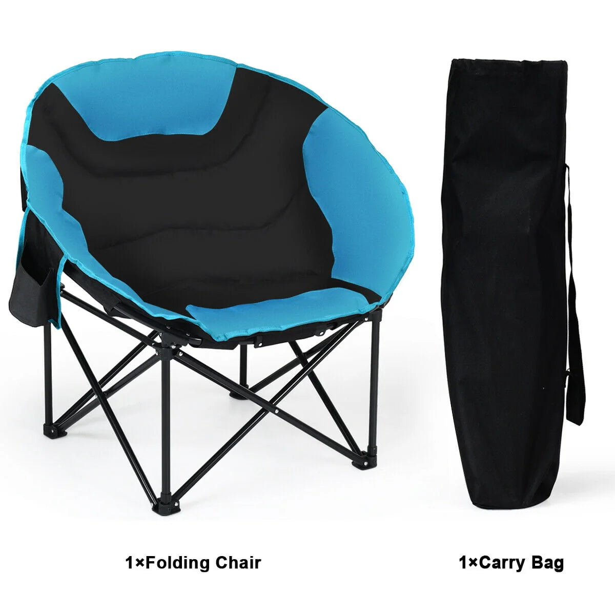 Gymax Moon Saucer Steel Camping Chair Folding Padded Seat w/ Carry Bag