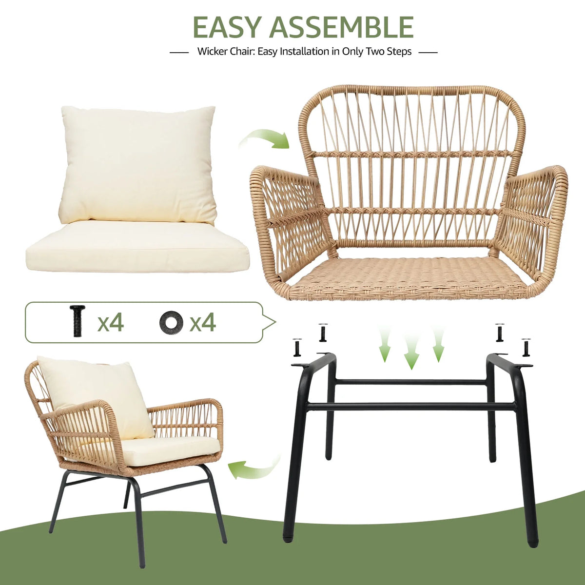 RADIATA 6-Piece Boho Patio Furniture Set, Outdoor Wicker Sectional Sofa Conversation Set with Ice Bucket & Coffee Table, 500lbs Capacity, Beige