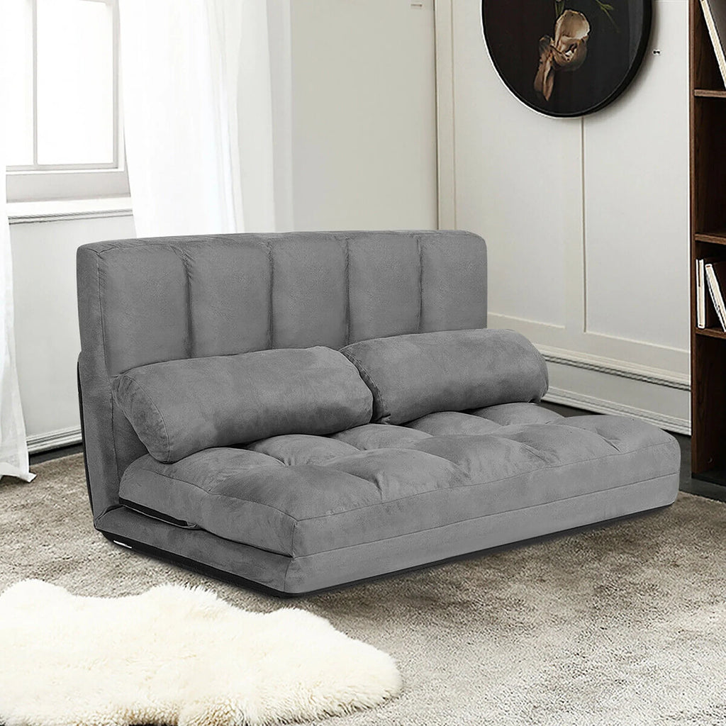Costway Foldable Floor Sofa Bed 6-Position Adjustable Lounge Couch with 2 Pillows Grey