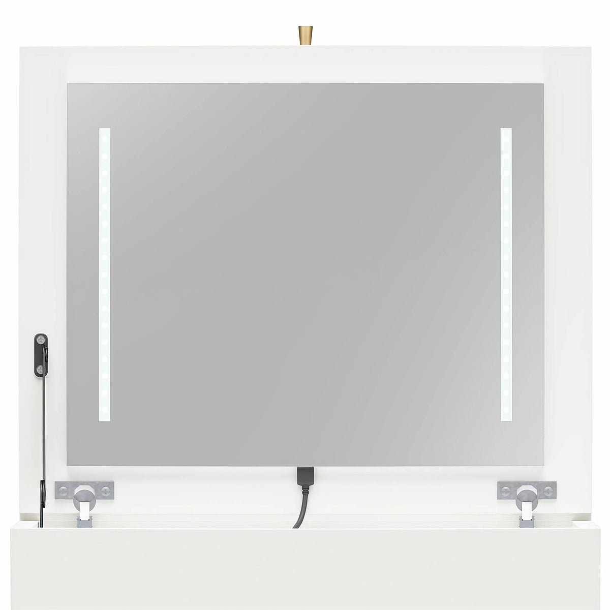 Ameriwood Home Compact 3-in-1 Vanity Set, Makeup Storage Desk & Stool, Mirror w/ LED lights & USB Charging Station, White