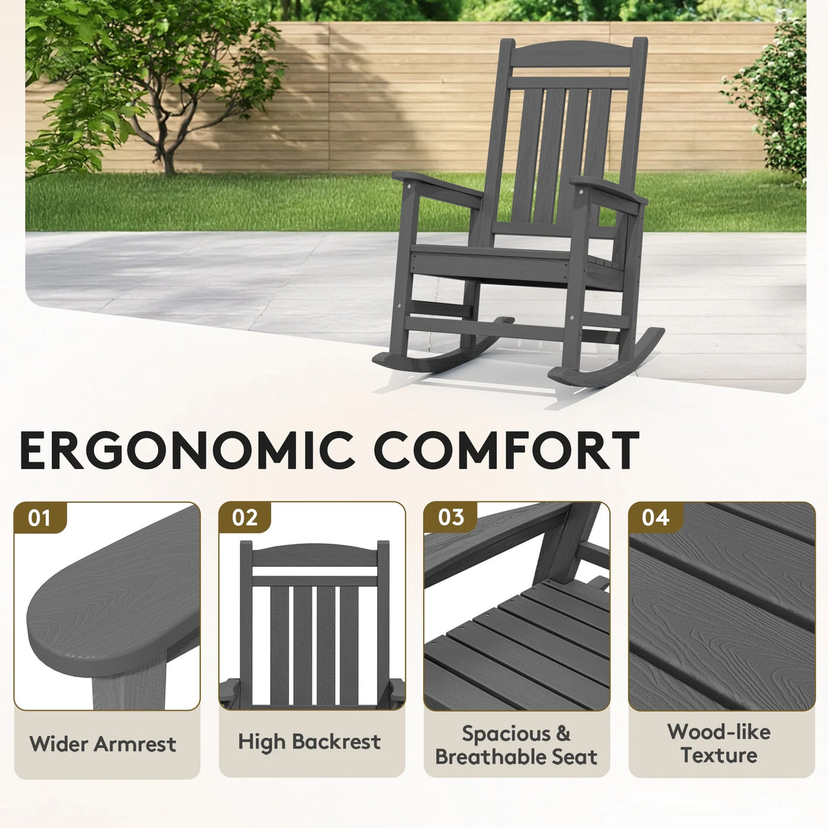 KINGYES Outdoor Rocking Chair Set of 2, HDPE Patio Rocking Chair, Heavy Duty Front Porch Rocker, Navy