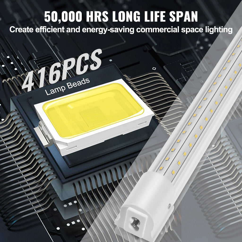 VEVOR 10 Pack LED Shop Light, 8 FT, 80W Linkable Shop Light Fixture, 10000 LM Ceiling Lights 59 in Power Cords with ON/OFF Switch 48 in Connector Cables, for Garage Warehouse Home Workkshop