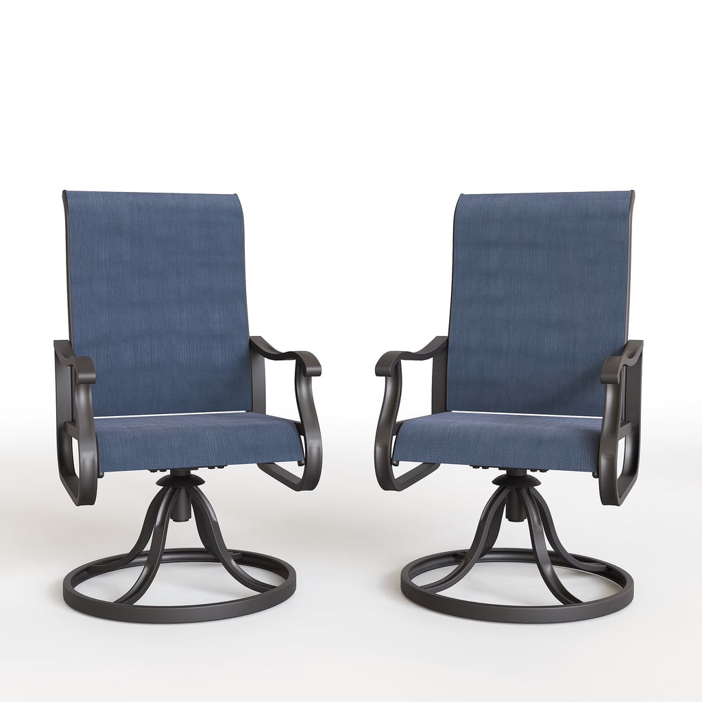 ELPOSUN Patio Swivel Chairs Set of 2, Outdoor Dining Chairs High Back All Weather Breathable Textilene Outdoor Swivel Chairs with Metal Rocking Frame for Lawn Garden Backyard Deck, Khaki