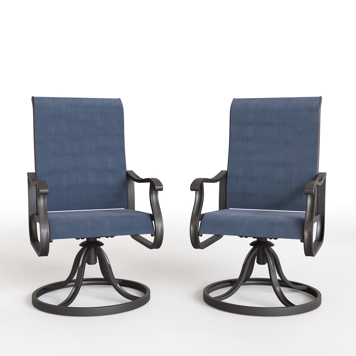 ELPOSUN Patio Swivel Chairs Set of 2, Outdoor Dining Chairs High Back All Weather Breathable Textilene Outdoor Swivel Chairs with Metal Rocking Frame for Lawn Garden Backyard Deck, Khaki