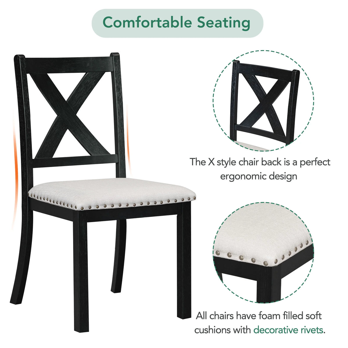 MODERNLUXE 82"Farmhouse 6PCS Dining Table Sets for 6,Solid Wood Dining Table Set with Extendable Table with Footrest and Two 11"Removable Leaf,4 Upholstered Chairs and Longer Upholstered Bench