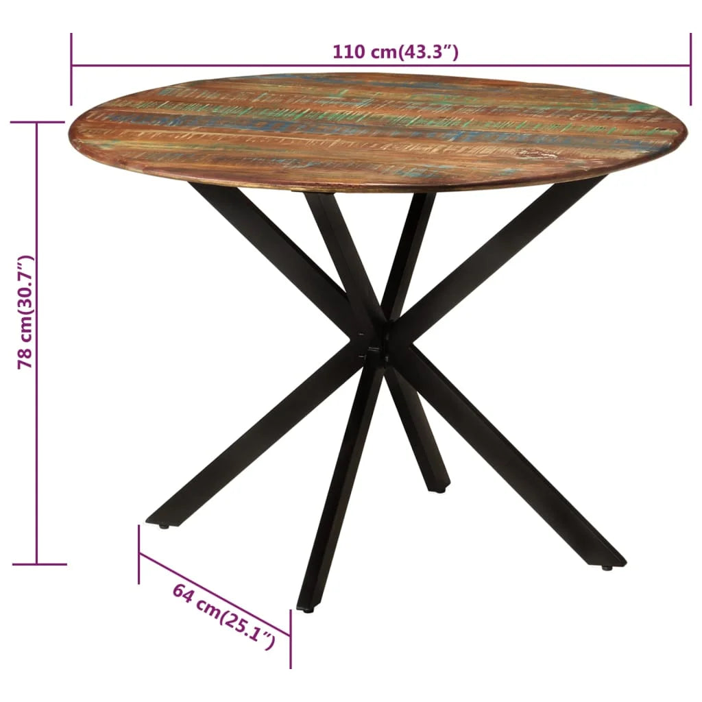 vidaXL Dining Table 43.3"x30.7" Solid Wood Reclaimed and Steel