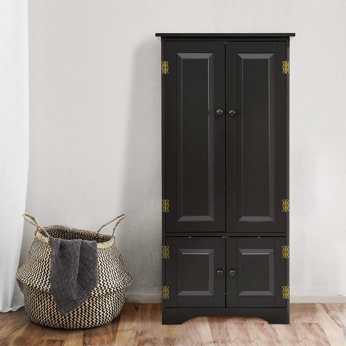 Costway Accent Storage Cabinet Adjustable Shelves Antique 2 Door Floor Cabinet Cream White