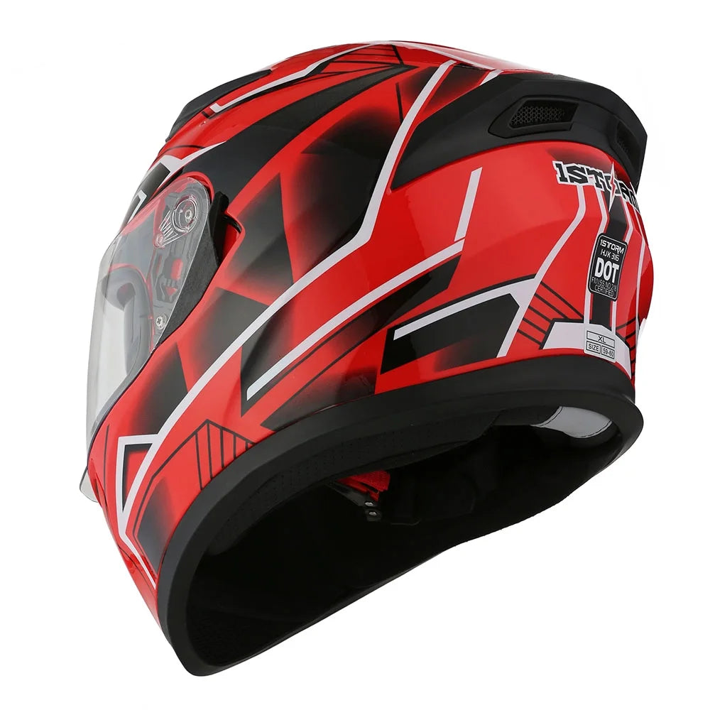 1Storm Motorcycle Modular Full Face Flip up Dual Visor Helmet + Spoiler + Motorcycle Bluetooth Headset: HJK316 Mechanic Red
