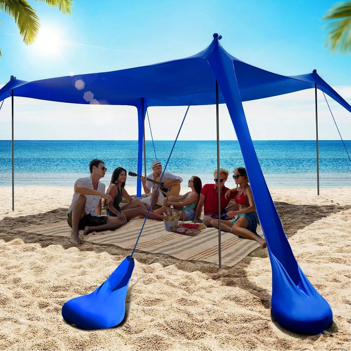 Beach Tent Sun Shelter 10x10FT Beach Shade Canopy with 8 Sandbags, UPF 50+ Protection Beach Shade Canopy, Outdoor