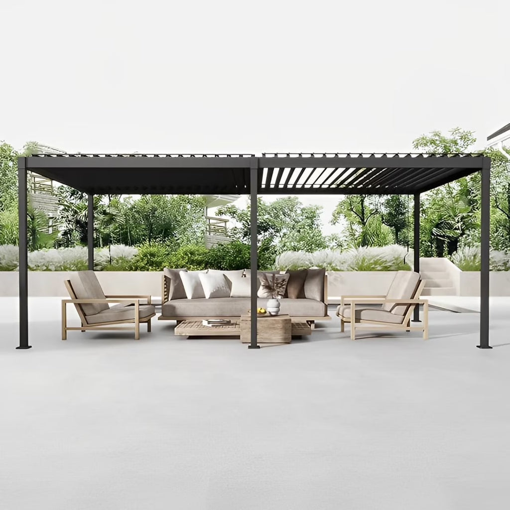 Mirador 10'x 10' Outdoor Pergola, 80S Steel Frame w/ Adjustable Louvers Roof for Garden, Patio, Backyard, Dark Gray