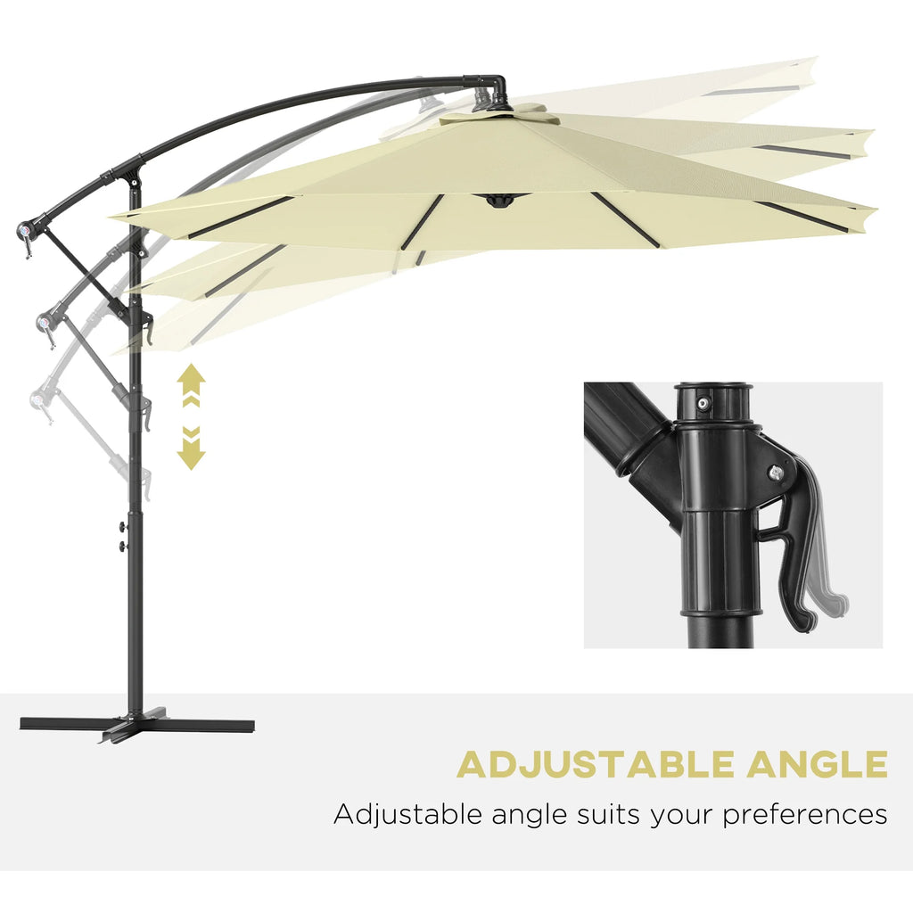 Outsunny 10' Cantilever Hanging Tilt Offset Patio Umbrella with UV & Water Fighting Material and Cross Base (Weight Not Included), Gray