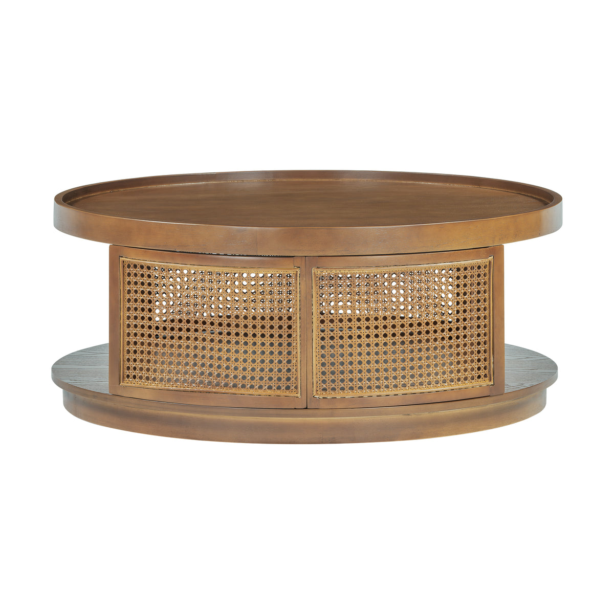 Harper & Bright Designs Rattan Round Coffee Table with Storage Shelf, Round Cane Wood Center Table for Living Room, 37'' Brown