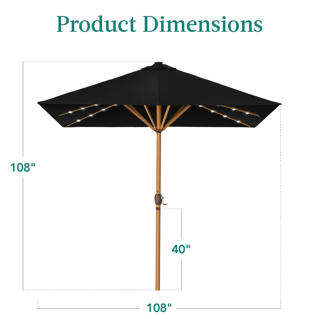 Best Choice Products 9ft Deep Square Solar LED Lighted Patio Umbrella w/ Woodgrain Pattern, UV-Resistant - Black