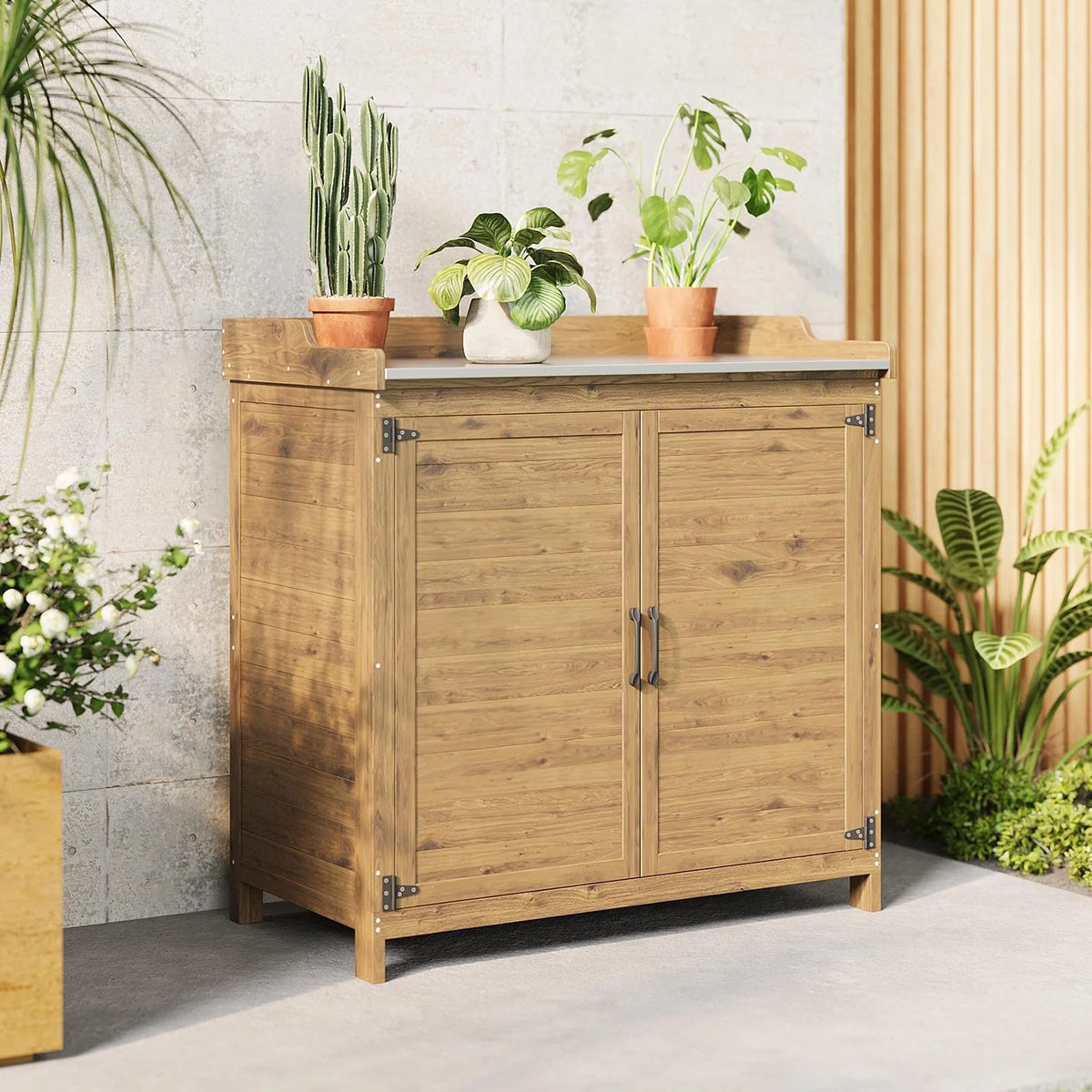 Asofer Outdoor Storage Shed, Storage Cabinet Clearance, Wooden Tool Shed, Deck Cabinet for Outside Patio Lawn