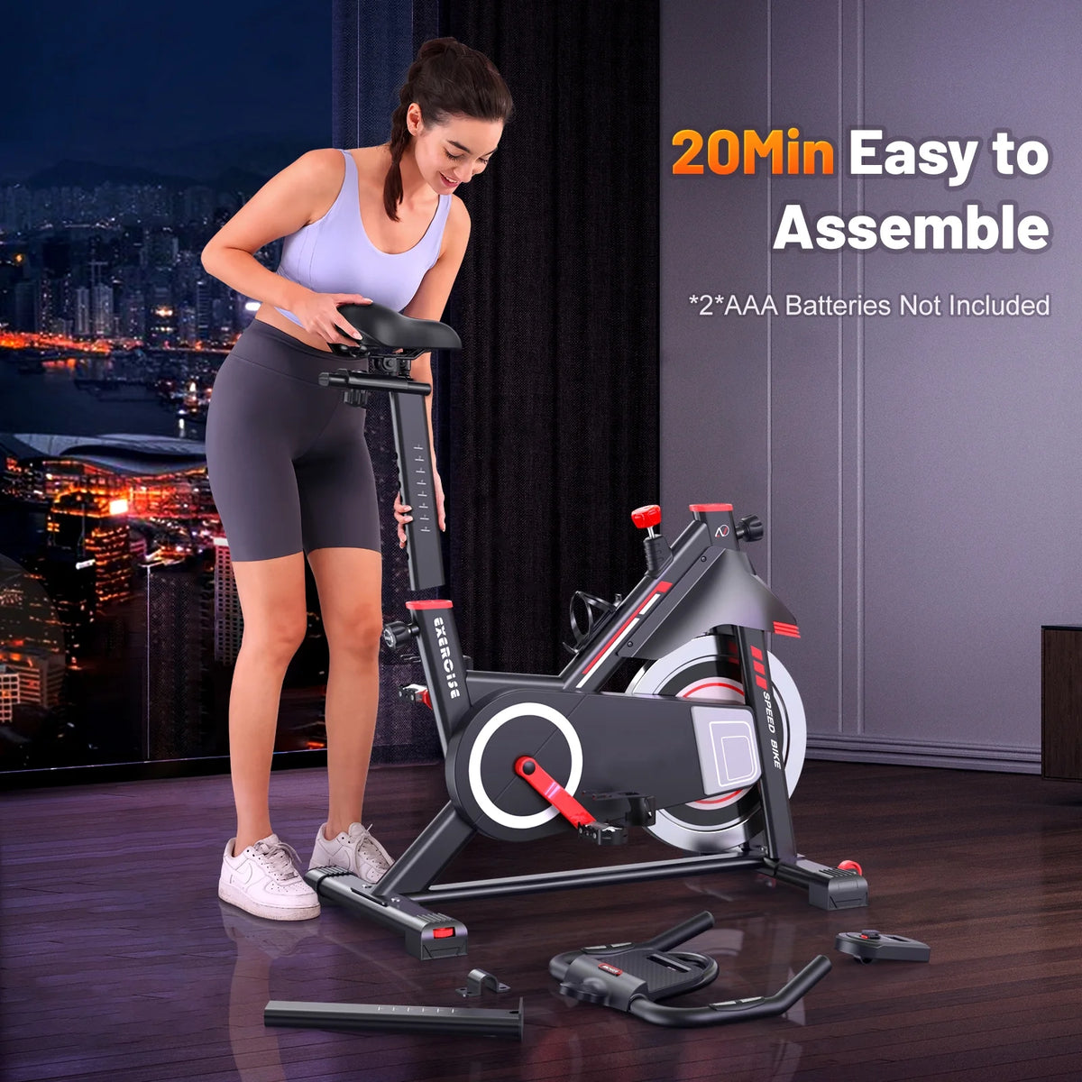 Exercise Bike Indoor Stationary Cycling Bike with 300lbs Weight Capacity,100% Resistance Adjustment Range, Heavy Flywheel, Comfortable Seat Cushion & LCD Monitor