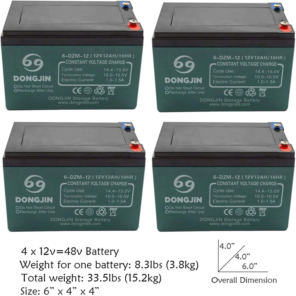 4PCS 6-DZM-12 12V 12AH Rechargeable Battery for Electric Bike Scooter Go Kart 6"(L) x 4"(W) x 4"(H)