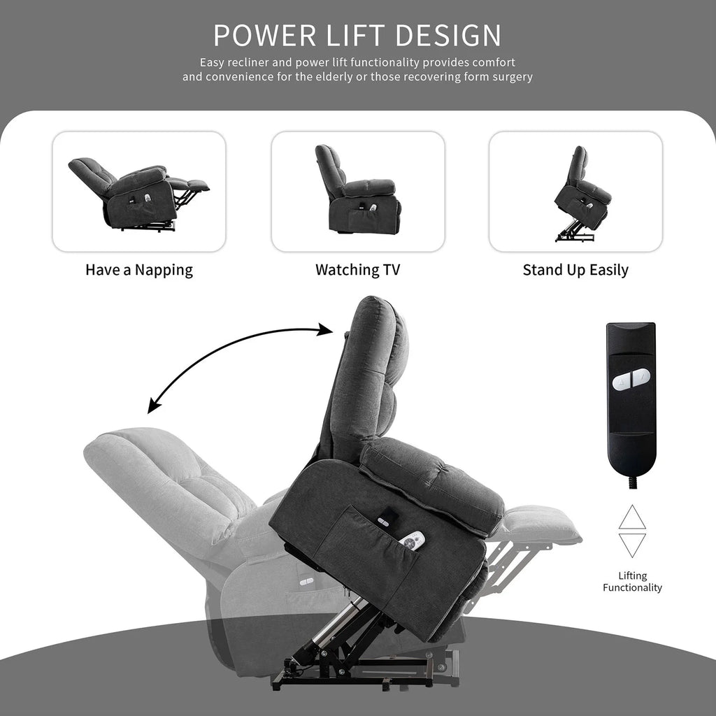 JONPONY Power Lift Recliner Chair Recliners for Elderly with Heat and Massage Recliner Chair for Living Room with Infinite Position and Side Pocket,USB Charge Port,Brown