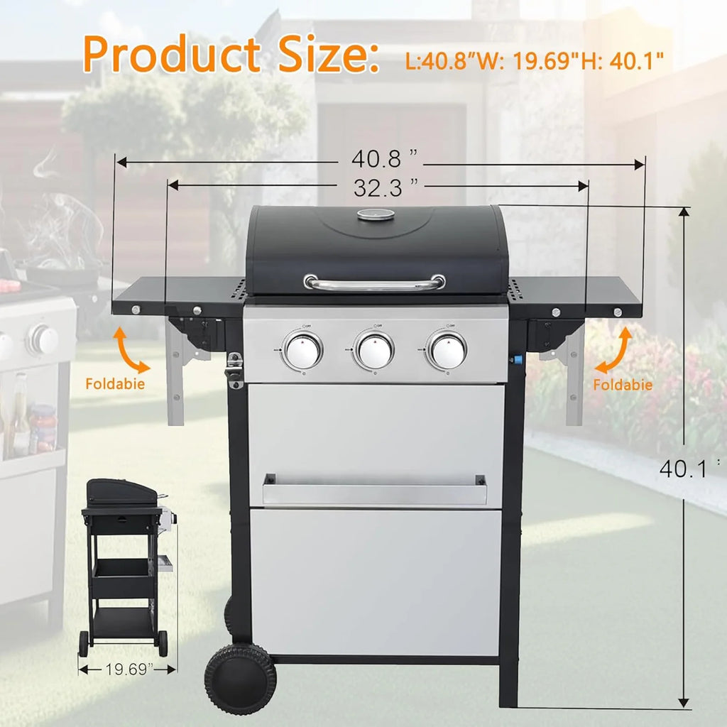 4-Burner Propane Gas BBQ Grill with Side Burner, Stainless Steel Gas Grill with Rain Cover, 40,500 BTU High-Output, Built-in Thermometer for Outdoor, Backyard, Patio BBQ Cooking