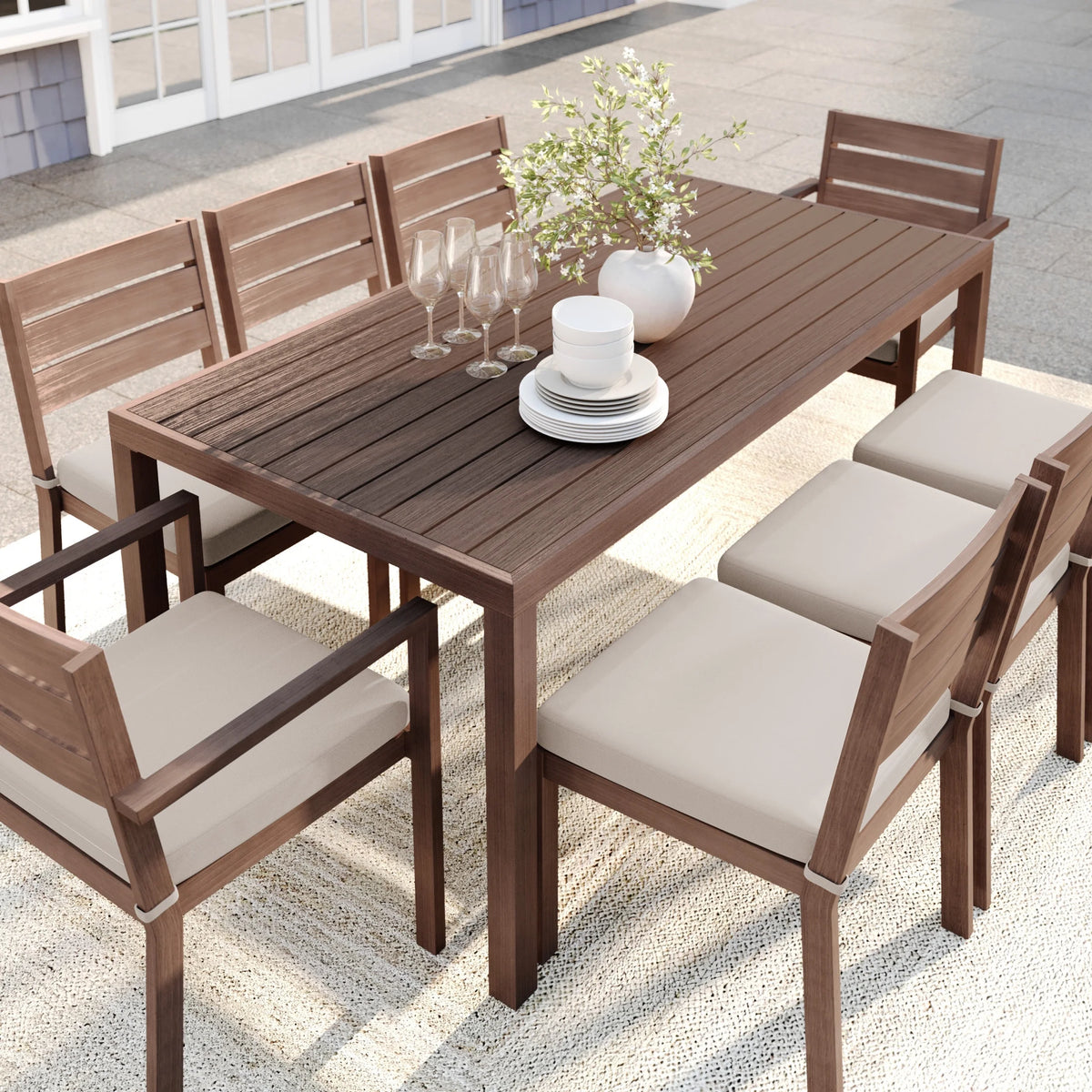 Martha Stewart 71" Indoor-Outdoor Patio Table with Gray Brushed Woodgrain Aluminum Finish