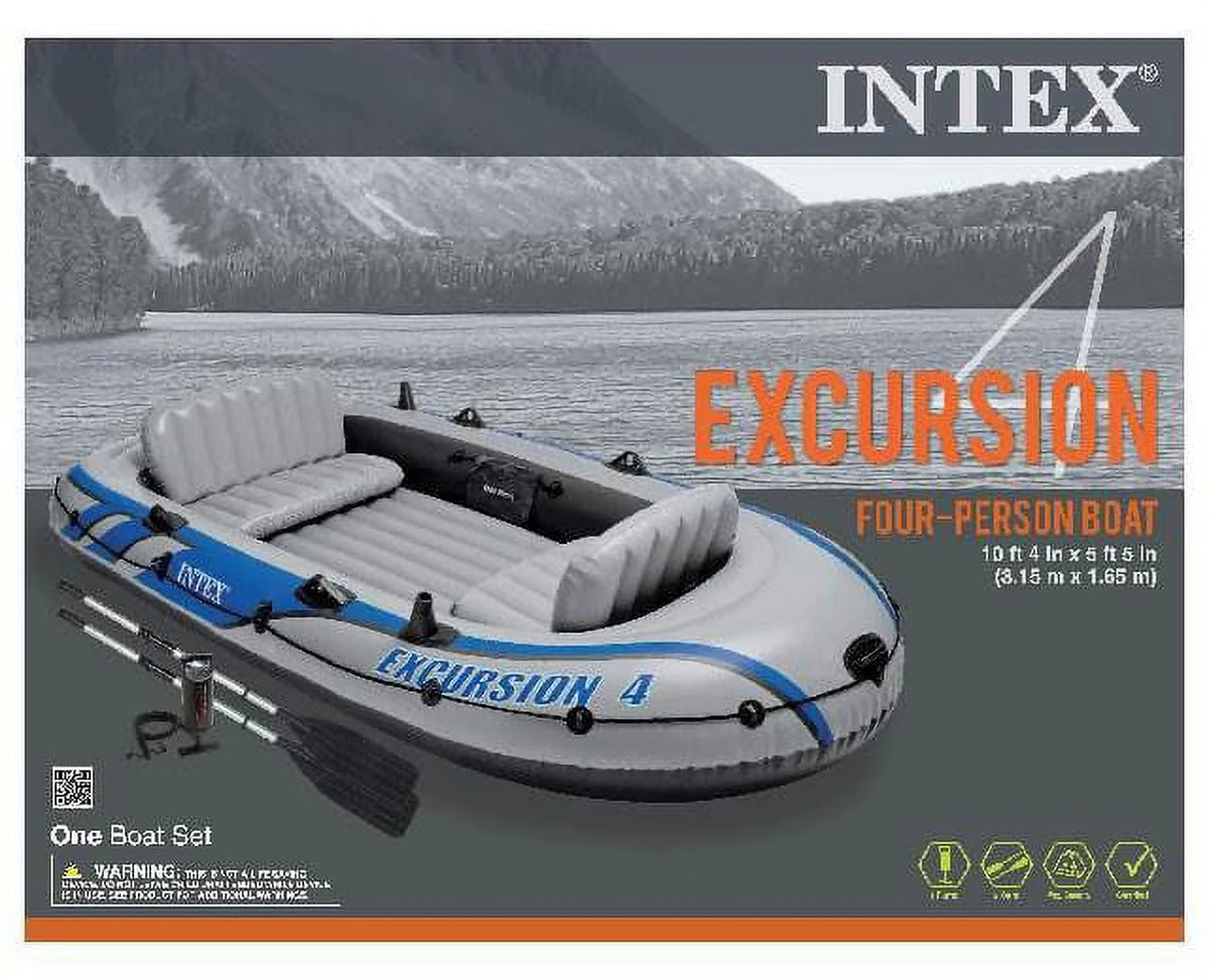 Intex Excursion Inflatable Rafting Fishing 4 Person Boat w/ Oars & Pump (2 Pack)