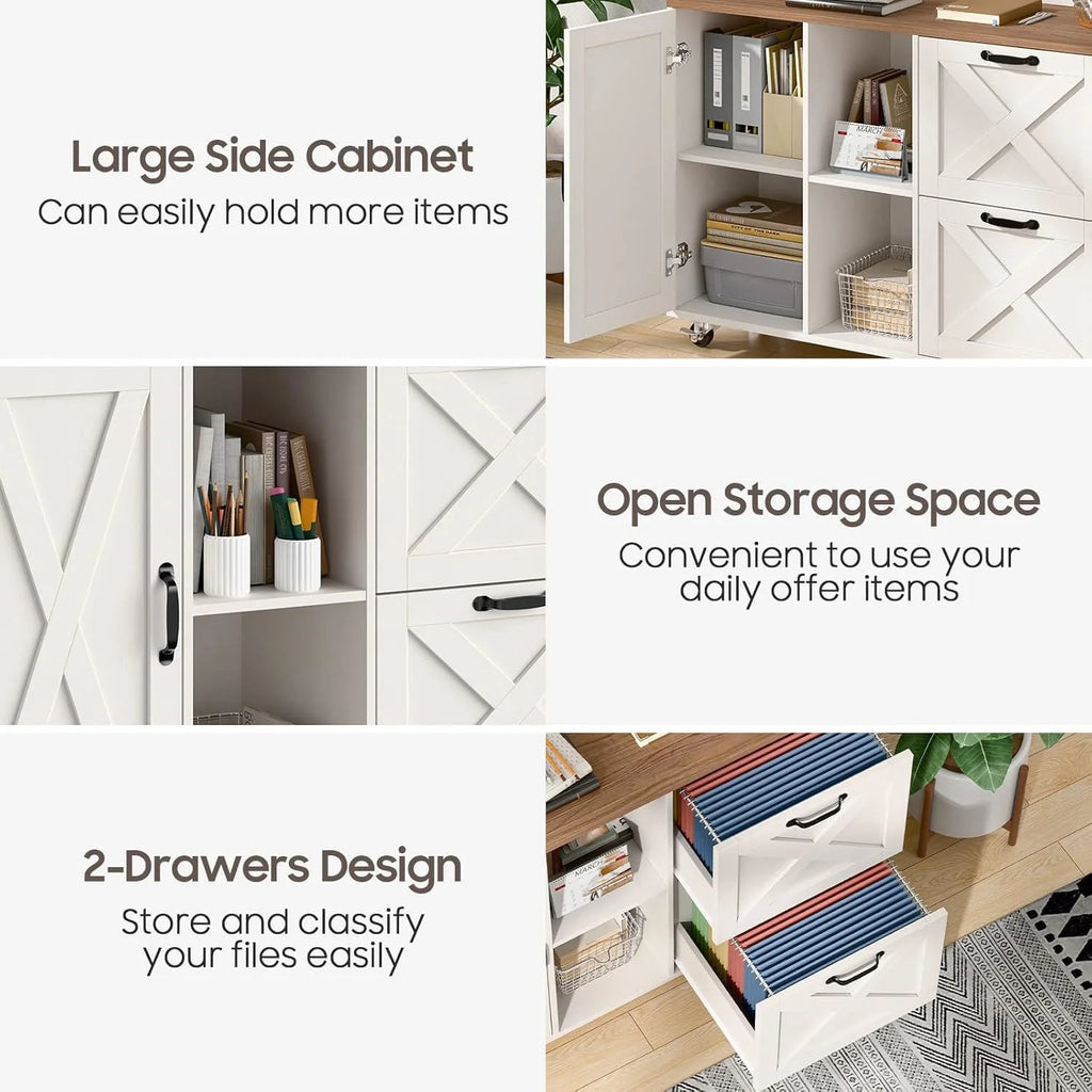 Vabches 2 Drawer Lateral File Cabinet,Mobile Wood office Cabinet for Home Office,Printer Stand with Open Storage Shelves.