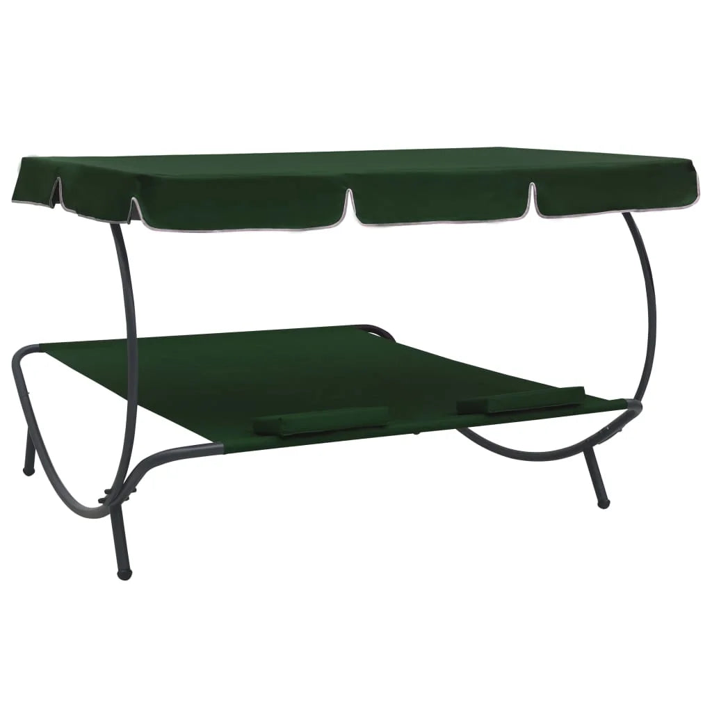 vidaXL Outdoor Double Chaise Lounge Patio Lounge Bed with Canopy and Pillows