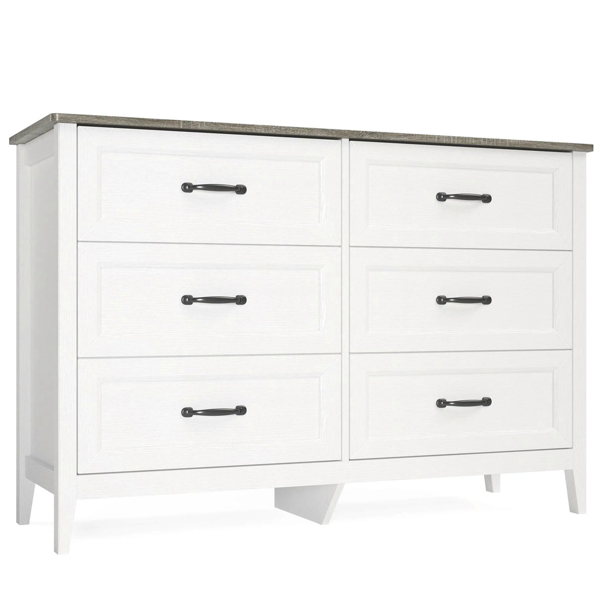 White Dresser, Lofka 6 Drawer Dresser for Bedroom, Chests of Drawers for Living Room, White Brown