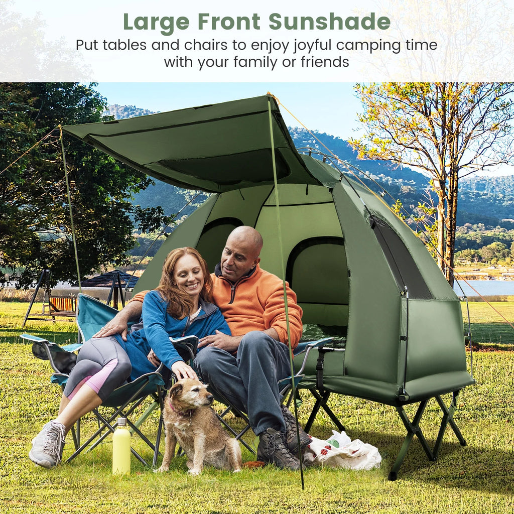 Gymax 2-Person Camping Tent Cot 5-in-1 Folding Camping Bed w/ Air Mattress Pillow Sleeping Bag