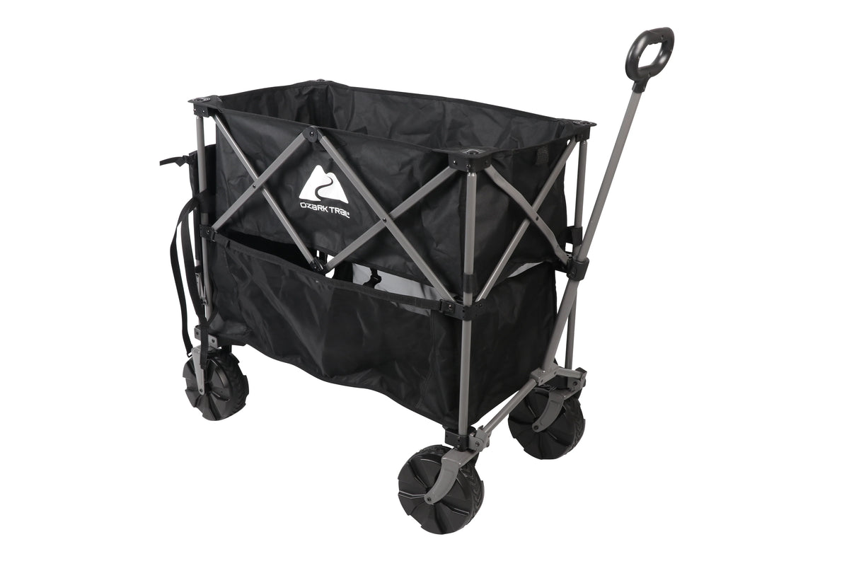 Ozark Trail Double Decker Folding Wagon with Extension Handle, Black