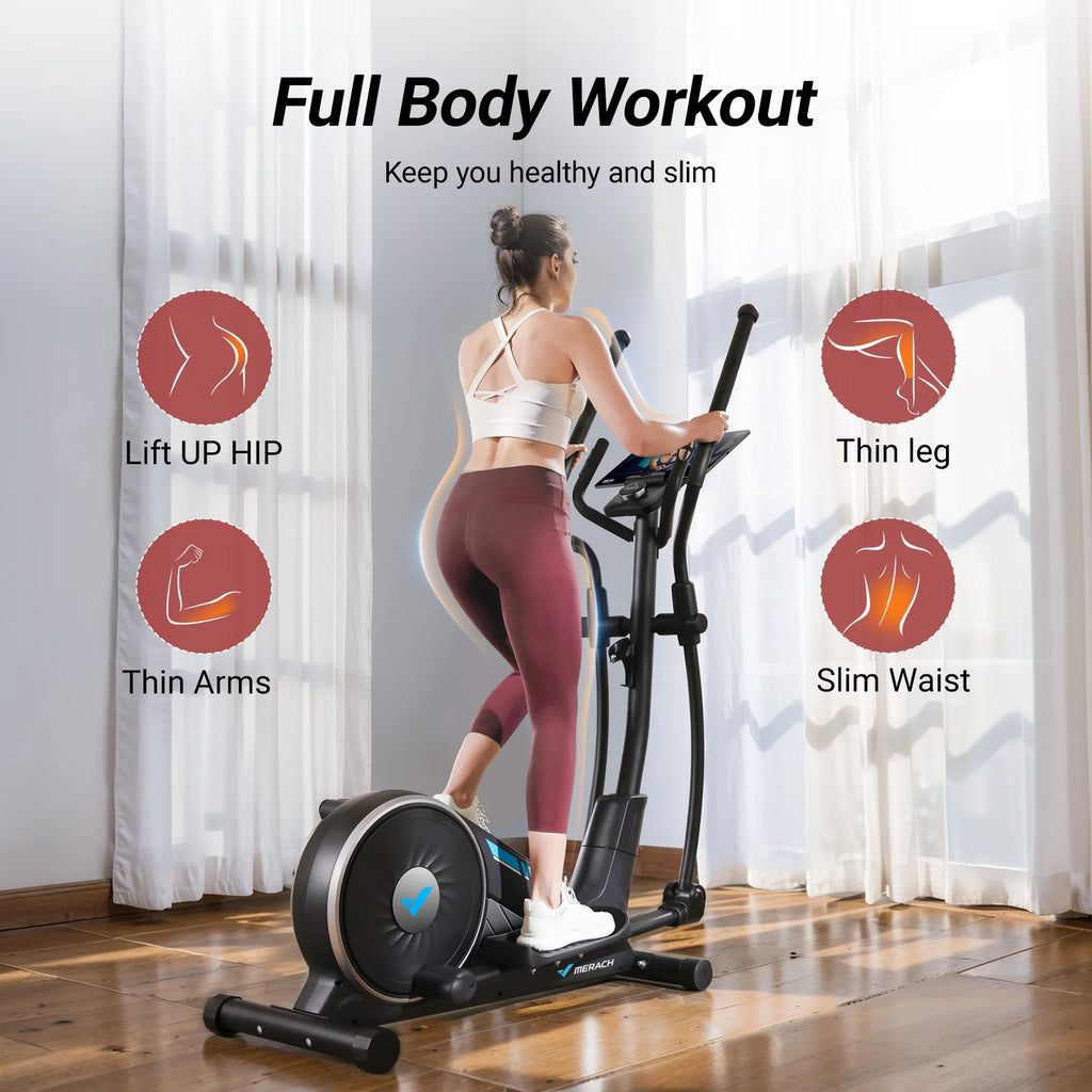 MERACH Smart Elliptical Machines, 16 Resistance Levels Compact Elliptical Exercise Machine for Home with Hyper-Quiet Magnetic Driving System, Elliptical Trainer with 15.5IN Stride