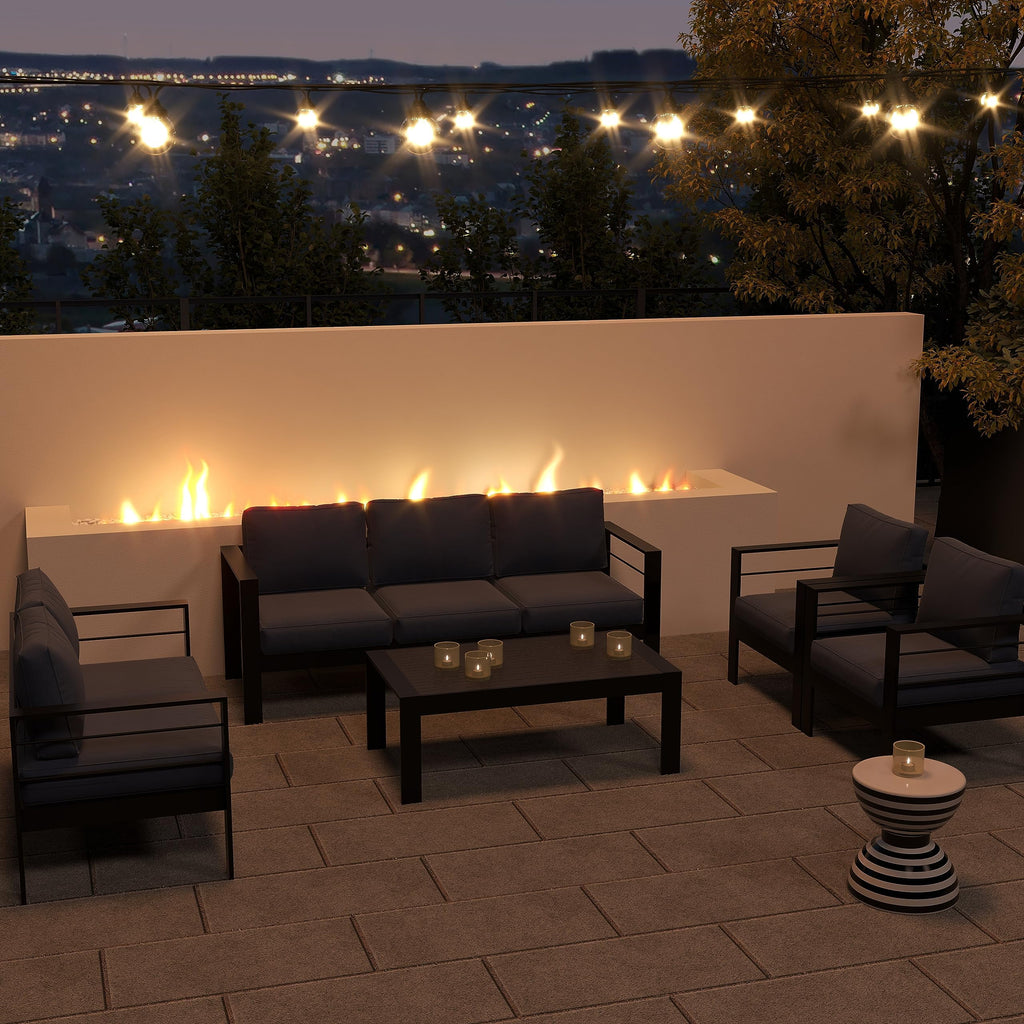 CozyHom 5 Pcs Outdoor Patio Aluminum Furniture Sofa Sets, Outside Patio Conversation Couch Sets With Table&Cushions for Garden Porch, Gray