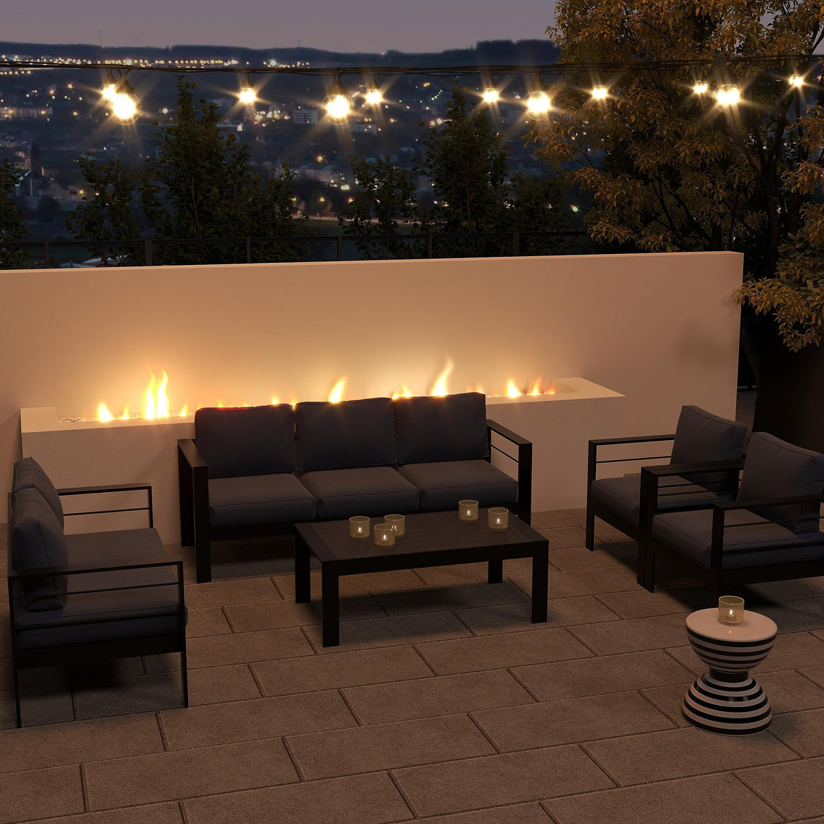 CozyHom 5 Pcs Outdoor Patio Aluminum Furniture Sofa Sets, Outside Patio Conversation Couch Sets With Table&Cushions for Garden Porch, Gray