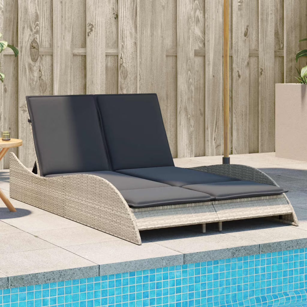 vidaXL Patio Sun Lounger Light Gray PE Rattan, Powder-Coated Steel Double