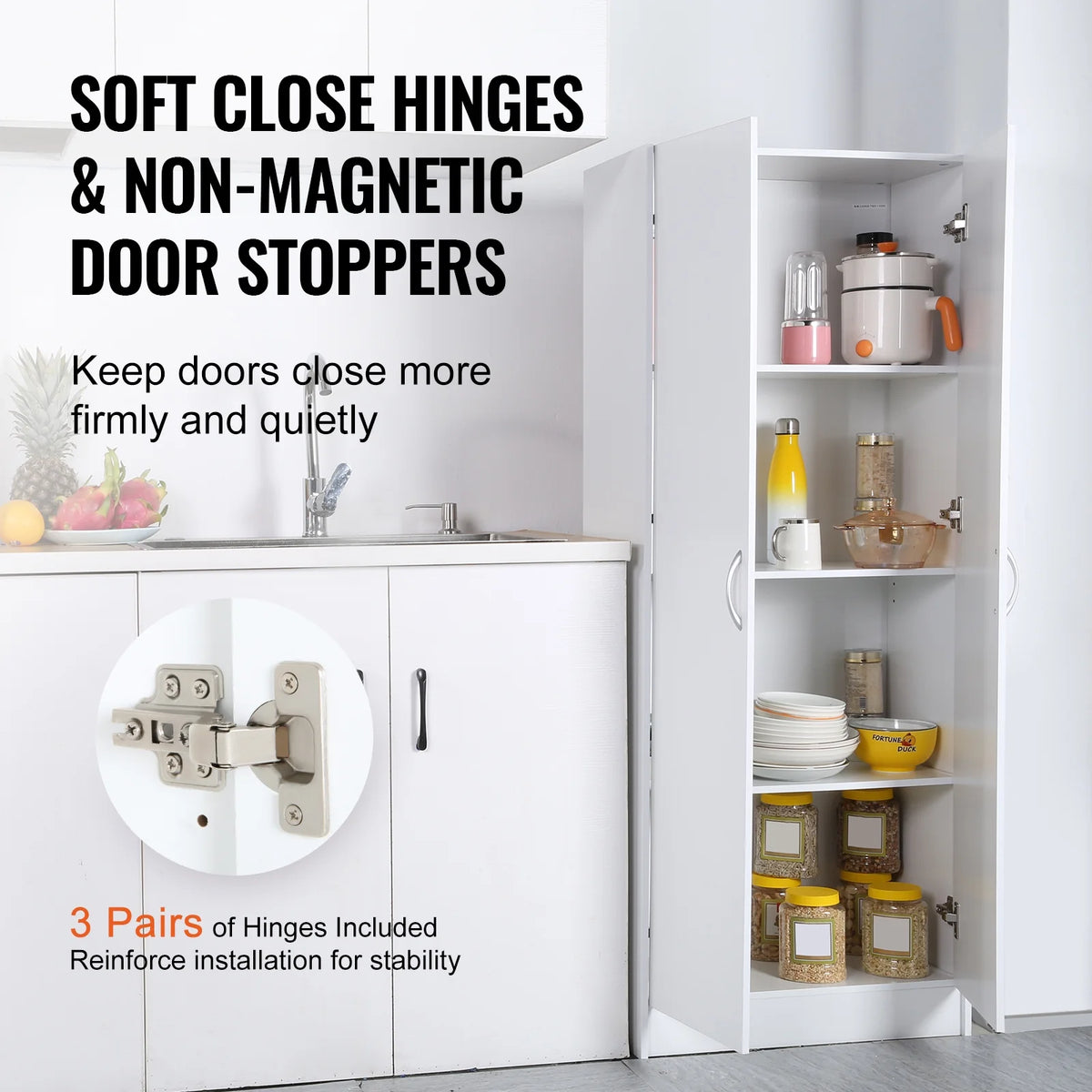 KFFKFF Kitchen Pantry Cabinet with Doors and Adjustable Shelves 24" x 12" x 60" Tall Food Pantry Storage Cabinet for Kitchen, Living Room and Dinning Room 110LB Loading