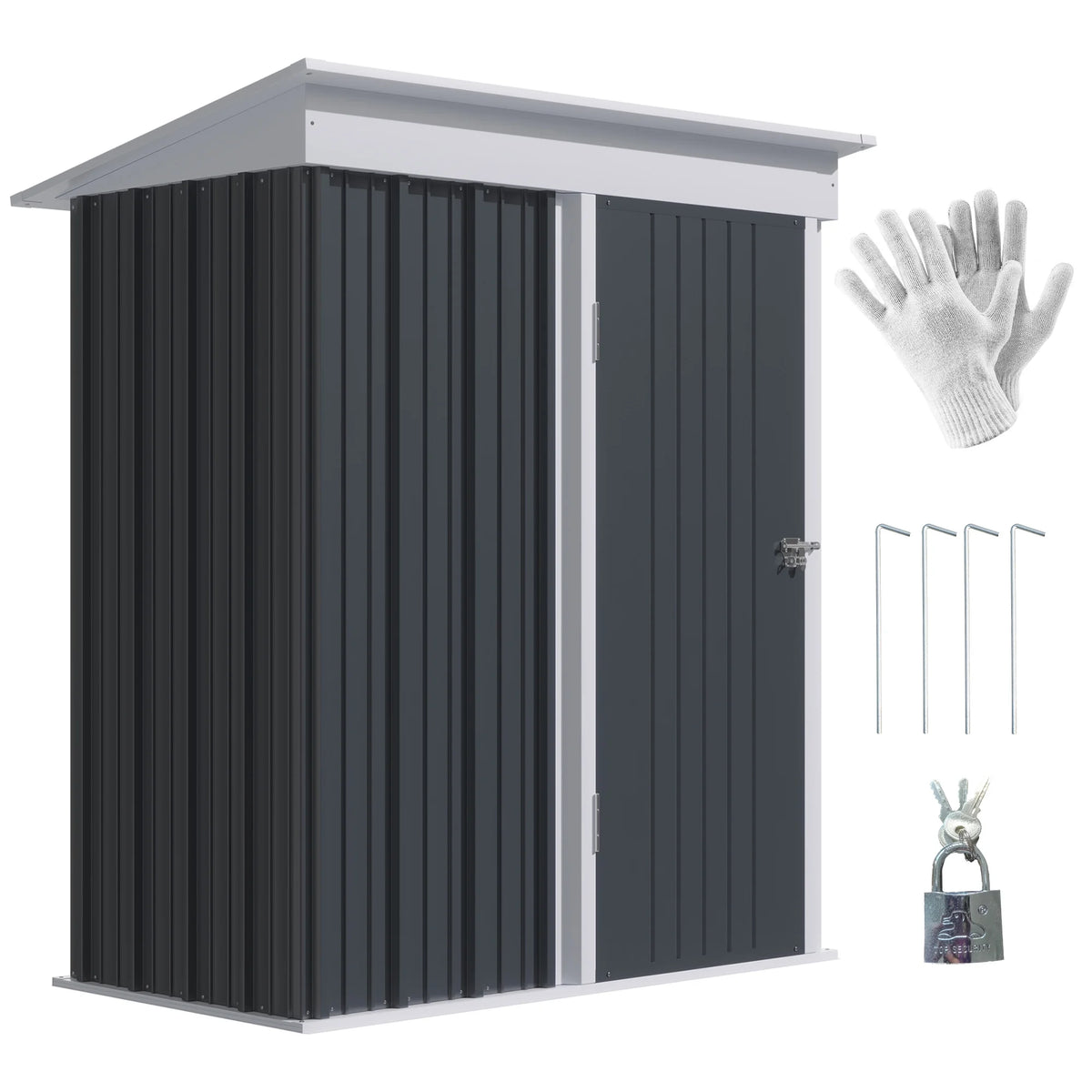 Outsunny Metal Outdoor Storage Shed with Lockable Doors, 3.3' x 3.4', Brown