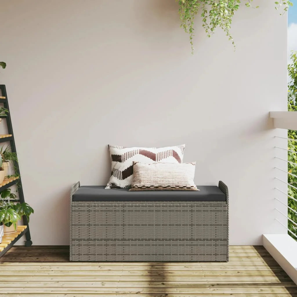 vidaXL Storage Bench with Cushion Outdoor Garden Seat Furniture Poly Rattan