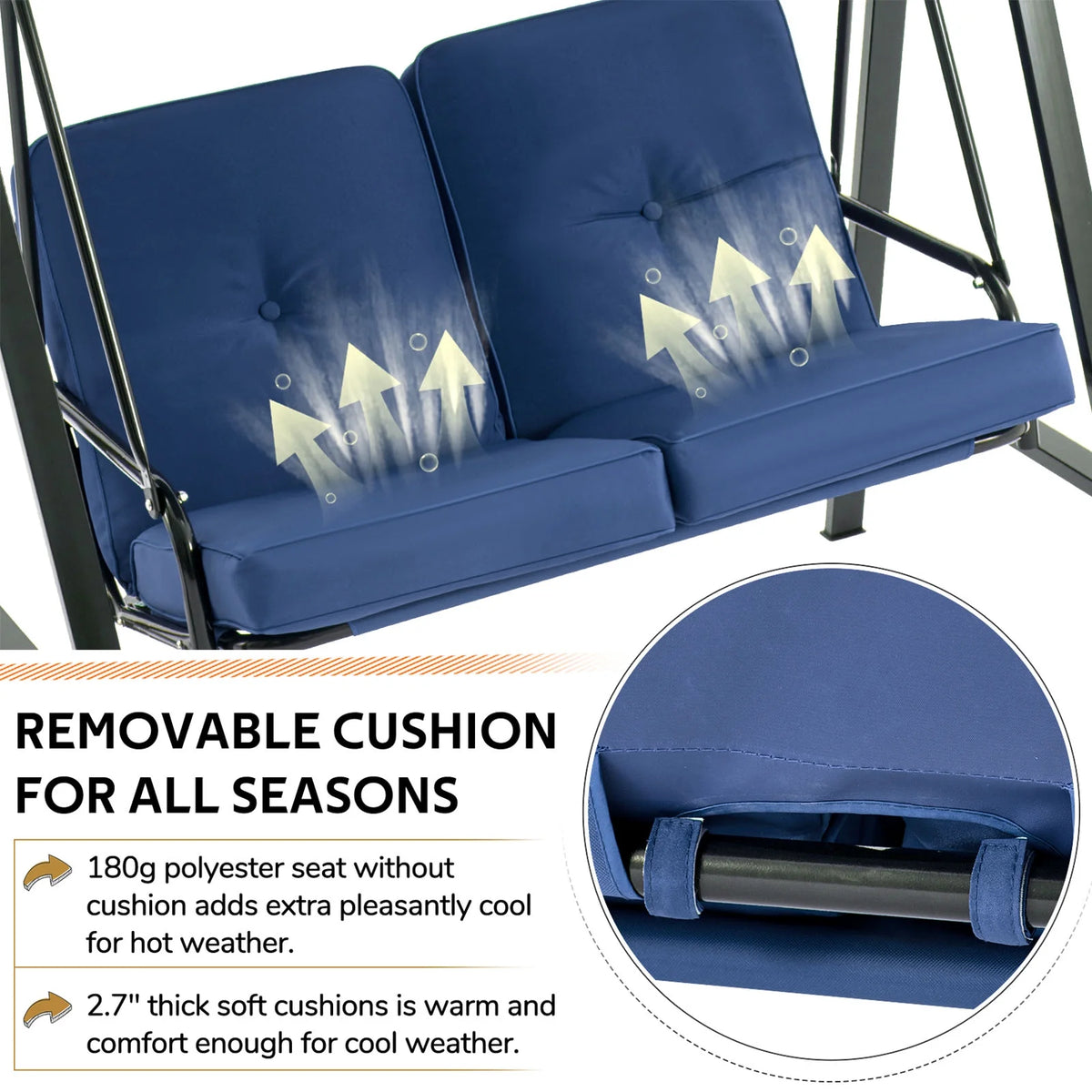 AECOJOY 2 Persons Outdoor Patio Canopy Steel Porch Swing Chair-Beige