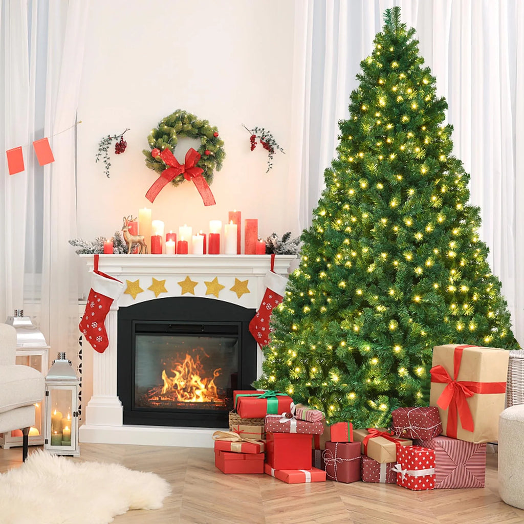 Vebreda 6FT Pre-Lit Artificial Christmas Tree with 300 Warm White LED Lights, Hinged Branch Design, Eco-Friendly PVC Needles & Foldable Metal Stand for Home, Office & Holiday Dcor